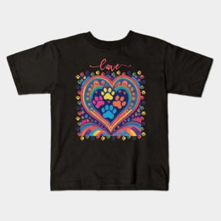 Dog paw print rainbow heart Kids T-Shirt